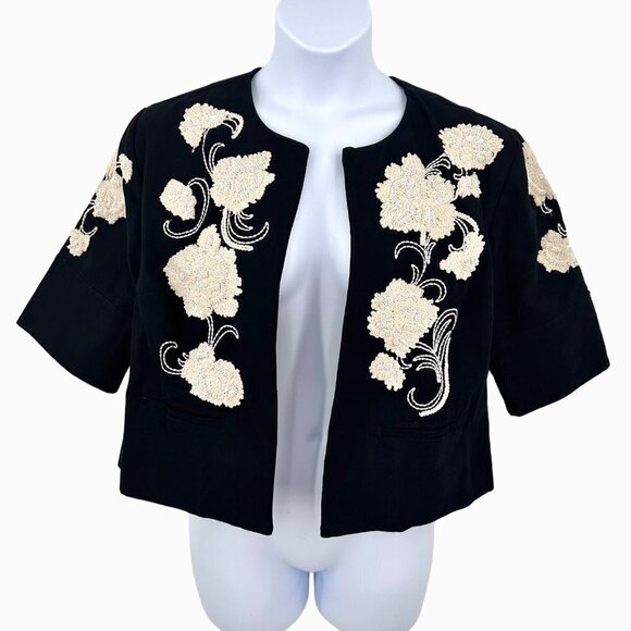 CHICO'S ARTISAN EMBROIDERED BLACK JACKET W/ BEAD SEQUIN FLOWER - 0, SMALL, 4 - Picture 5 of 8